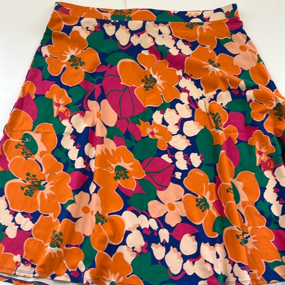 Talbots Cotton Blend Floral A-Line Skirt in Orange and Pink